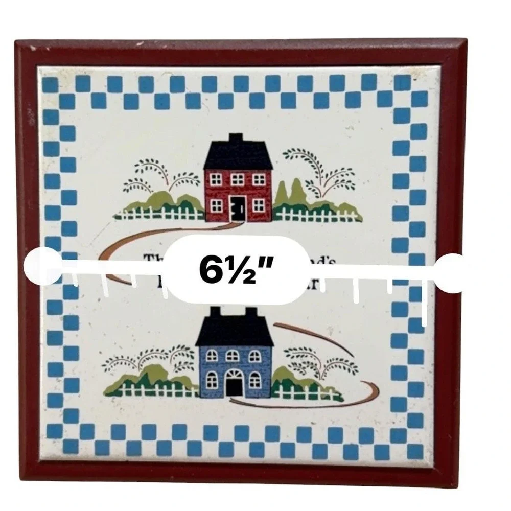 Vintage Folk Art Ceramic Tile Wall Plaque Friend Quote Wood Frame 6.5